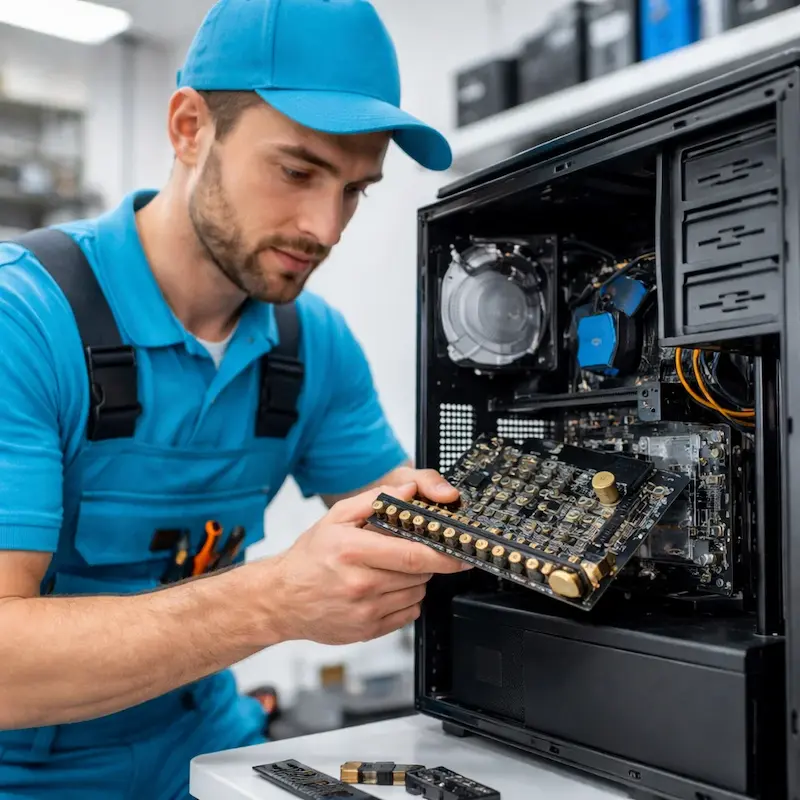 Мастер устанавливает звуковую карту на ПК в Зеленоградске